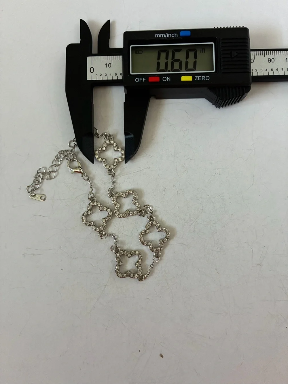 Silver Clover Link Bracelet with Crystals